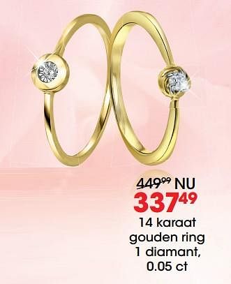 Promoties 14 karaat gouden ring 1 diamant, 0.05 ct - Huismerk - Lucardi - Geldig van 17/07/2017 tot 30/07/2017 bij Lucardi