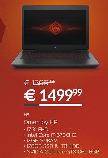 Promoties Hp omen by hp 17,3`` laptop - HP - Geldig van 01/07/2017 tot 31/07/2017 bij Auva