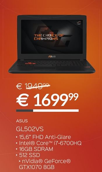 Promoties Asus gl502vs 15,6`` laptop - Asus - Geldig van 01/07/2017 tot 31/07/2017 bij Auva