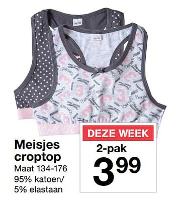 Promoties Meisjes croptop - Huismerk - Zeeman  - Geldig van 22/07/2017 tot 28/07/2017 bij Zeeman