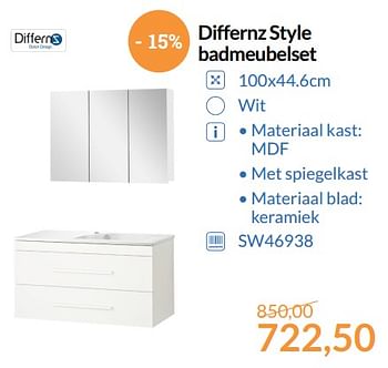 Promoties Differnz style badmeubelset - Differnz - Geldig van 01/08/2017 tot 31/08/2017 bij Sanitairwinkel