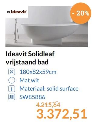 Promoties Ideavit solidleaf vrijstaand bad - Ideavit - Geldig van 01/08/2017 tot 31/08/2017 bij Sanitairwinkel
