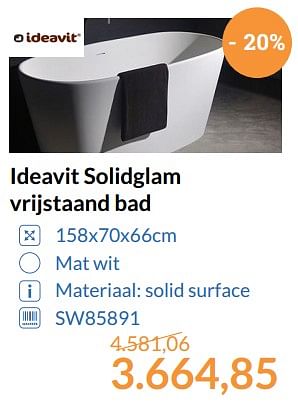Promoties Ideavit solidglam vrijstaand bad - Ideavit - Geldig van 01/08/2017 tot 31/08/2017 bij Sanitairwinkel