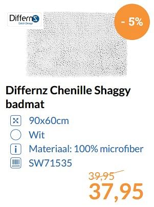 Promoties Differnz chenille shaggy badmat - Differnz - Geldig van 01/08/2017 tot 31/08/2017 bij Sanitairwinkel