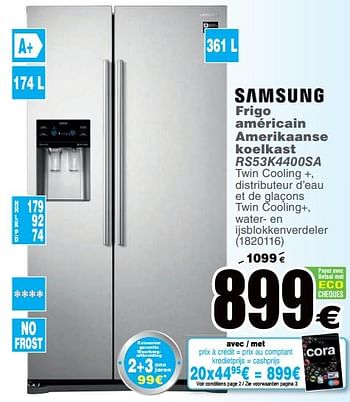 Promotions Samsung frigo américain amerikaanse koelkast rs53k4400sa - Samsung - Valide de 25/07/2017 à 07/08/2017 chez Cora