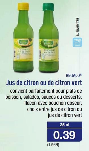 REGALO® Jus de citron ou de citron vert bon marché chez ALDI