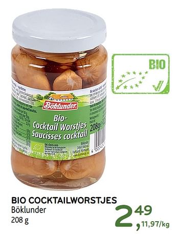 Promoties Bio cocktailworstjes böklunder - Böklunder - Geldig van 09/08/2017 tot 22/08/2017 bij Alvo