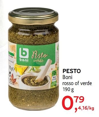 Promoties Pesto boni rosso of verde - Boni - Geldig van 09/08/2017 tot 22/08/2017 bij Alvo