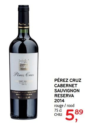 Promotions Pérez cruz cabernet sauvignon reserva 2014 - Vins rouges - Valide de 09/08/2017 à 22/08/2017 chez Alvo