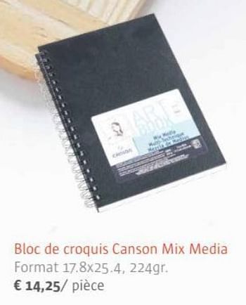 Promotions Bloc de croquis canson mix media - Canson - Valide de 01/07/2017 à 31/08/2017 chez Ava