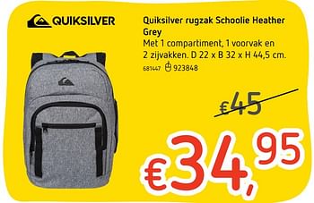 Promoties Quiksilver rugzak schoolie heather grey - Quiksilver - Geldig van 27/07/2017 tot 20/09/2017 bij Dreamland