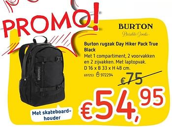Promoties Burton rugzak day hiker pack true black - Burton - Geldig van 27/07/2017 tot 20/09/2017 bij Dreamland