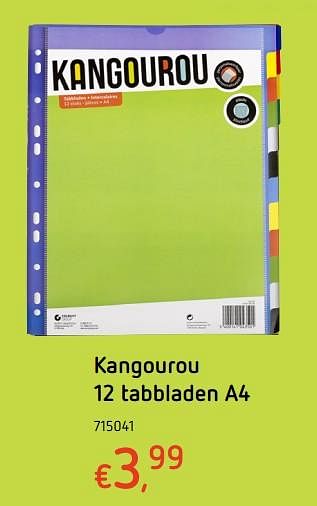 Promoties Kangourou 12 tabbladen a4 - Kangourou - Geldig van 27/07/2017 tot 20/09/2017 bij Dreamland