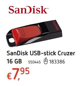 Promoties Sandisk usb-stick cruzer 16 gb - Sandisk - Geldig van 27/07/2017 tot 20/09/2017 bij Dreamland