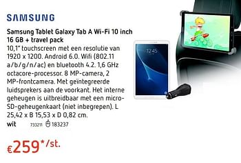 Promoties Samsung tablet galaxy tab a wi-fi 10 inch 16 gb + travel pack wit - Samsung - Geldig van 27/07/2017 tot 20/09/2017 bij Dreamland