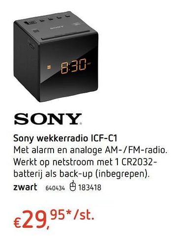 Promoties Sony wekkerradio icf-c1 zwart - Sony - Geldig van 27/07/2017 tot 20/09/2017 bij Dreamland