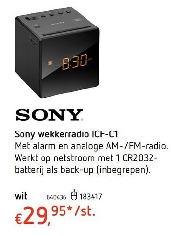 Promoties Sony wekkerradio icf-c1 wit - Sony - Geldig van 27/07/2017 tot 20/09/2017 bij Dreamland
