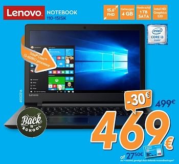 Promotions Lenovo notebook 110-15isk - Lenovo - Valide de 01/08/2017 à 27/08/2017 chez Krefel