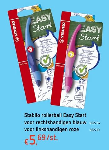 Promoties Stabilo rollerball easy start voor rechtshandigen blauw - Stabilo - Geldig van 27/07/2017 tot 20/09/2017 bij Dreamland