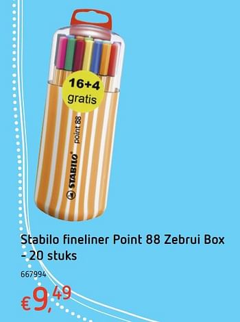 Promoties Stabilo fineliner point 88 zebrui box - Stabilo - Geldig van 27/07/2017 tot 20/09/2017 bij Dreamland