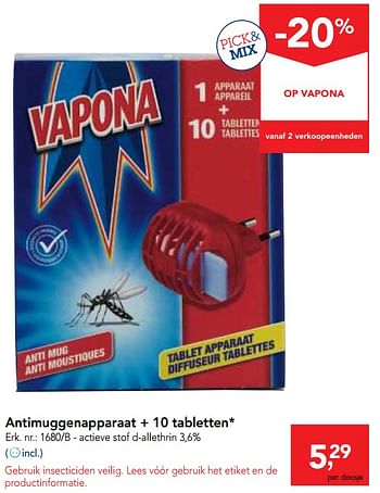 Promoties Antimuggenapparaat + 10 tabletten - Vapona - Geldig van 09/08/2017 tot 22/08/2017 bij Makro