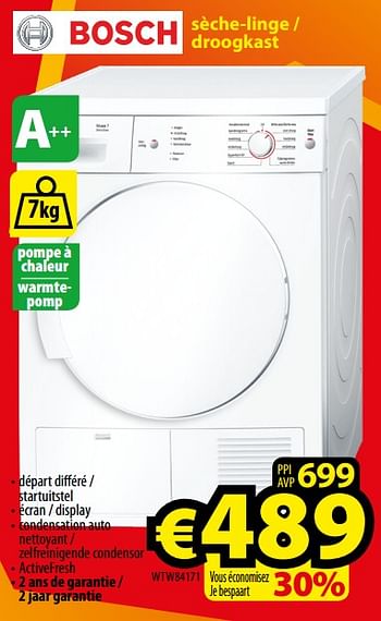 Promoties Bosch sèche-linge - droogkast wtw84171 - Bosch - Geldig van 02/08/2017 tot 31/08/2017 bij ElectroStock