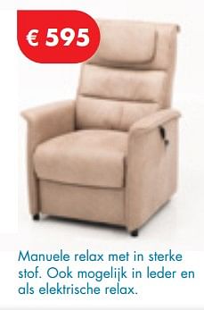 Promoties Manuele relax met in sterke stof - Huismerk - O & O Trendy Wonen - Geldig van 02/08/2017 tot 29/10/2017 bij O & O Trendy Wonen