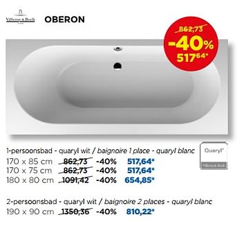 Promotions Oberon inbouwbaden - baignoires à encastrer - Villeroy & boch - Valide de 01/08/2017 à 27/08/2017 chez X2O