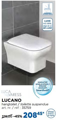 Promoties Lucano smartflush hangtoilet - toilettes suspendues - Luca varess - Geldig van 01/08/2017 tot 27/08/2017 bij X2O