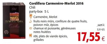 Promoties Cordillera carmenère-merlot 2016 - Rode wijnen - Geldig van 09/08/2017 tot 22/08/2017 bij Colruyt