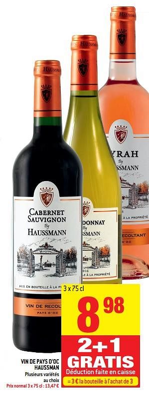 Promoties Vin de pays d`oc haussman - Rode wijnen - Geldig van 16/08/2017 tot 22/08/2017 bij Smatch