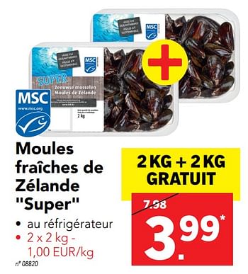 Promotions Moules fraîches de zélande super - Produit maison - Lidl - Valide de 21/08/2017 à 26/08/2017 chez Lidl