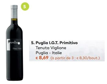 Promotions Puglia i.g.t. primitivo tenuta viglione - Vins rouges - Valide de 16/08/2017 à 12/09/2017 chez Bioplanet