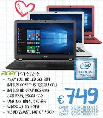 Promoties Acer es1-572-i5 - Acer - Geldig van 16/08/2017 tot 30/09/2017 bij Compudeals