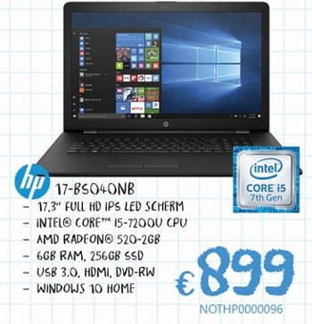 Promoties Hp 17-bs040nb - HP - Geldig van 16/08/2017 tot 30/09/2017 bij Compudeals