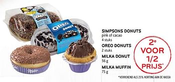 Promoties Simpsons donuts, oreo donuts, milka donut, milka muffin - Huismerk - Alvo - Geldig van 23/08/2017 tot 05/09/2017 bij Alvo