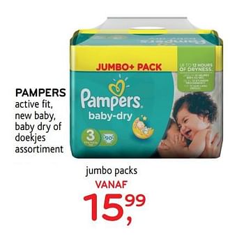 Promoties Pampers active fit, new baby, baby dry jumbo packs - Pampers - Geldig van 23/08/2017 tot 05/09/2017 bij Alvo