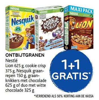 Promotions Ontbijtgranen nestle lion, cookie crisp - Nestlé - Valide de 23/08/2017 à 05/09/2017 chez Alvo