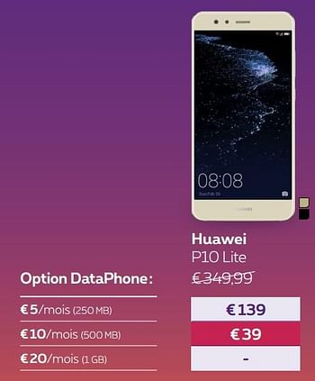 Promotions Huawei p10 lite - Huawei - Valide de 14/08/2017 à 01/10/2017 chez Proximus