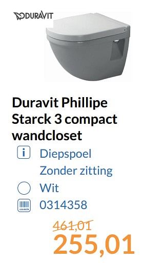 Promotions Duravit phillipe starck 3 compact wandcloset - Duravit - Valide de 01/09/2017 à 30/09/2017 chez Magasin Salle de bains