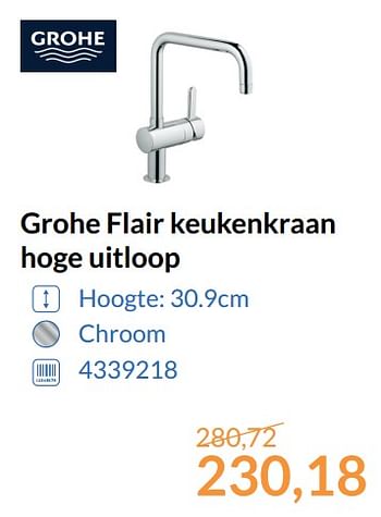 Promoties Grohe flair keukenkraan hoge uitloop - Grohe - Geldig van 01/09/2017 tot 30/09/2017 bij Sanitairwinkel