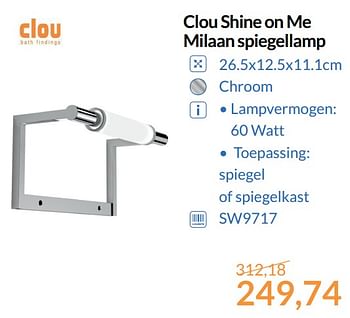 Promoties Clou shine on me milaan spiegellamp - Clou - Geldig van 01/09/2017 tot 30/09/2017 bij Sanitairwinkel