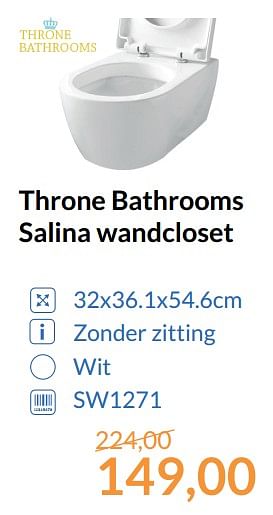 Promoties Throne bathrooms salina wandcloset - Throne Bathrooms - Geldig van 01/09/2017 tot 30/09/2017 bij Sanitairwinkel