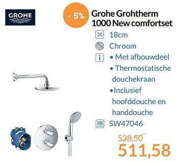 Promoties Grohe grohtherm 1000 new comfortset - Grohe - Geldig van 01/09/2017 tot 30/09/2017 bij Sanitairwinkel