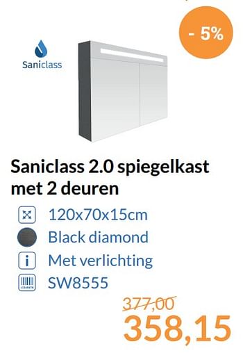 Promoties Saniclass 2.0 spiegelkast met 2 deuren - Saniclass - Geldig van 01/09/2017 tot 30/09/2017 bij Sanitairwinkel