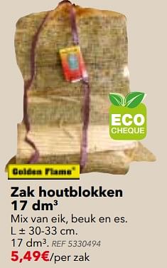 Promoties Zak houtblokken 17 dm3 - Golden Flame - Geldig van 29/08/2017 tot 25/09/2017 bij BricoPlanit
