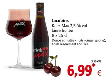 Promotions Jacobins kriek max bière fruitée - Jacobins - Valide de 23/08/2017 à 05/09/2017 chez Colruyt