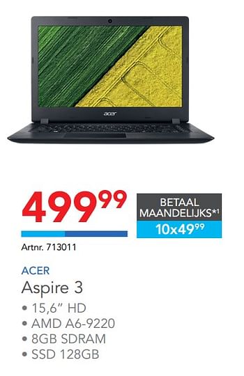Promoties Acer laptop spire 3 - Acer - Geldig van 23/08/2017 tot 03/09/2017 bij Auva