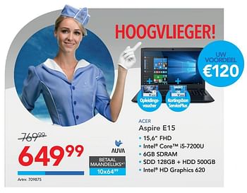 Promoties Acer laptop aspire e15 - Acer - Geldig van 23/08/2017 tot 03/09/2017 bij Auva