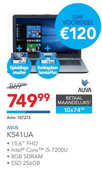 Promoties Asus laptop k541ua - Asus - Geldig van 23/08/2017 tot 03/09/2017 bij Auva